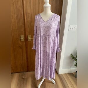 Purple long sleeve floral print dress with pockets